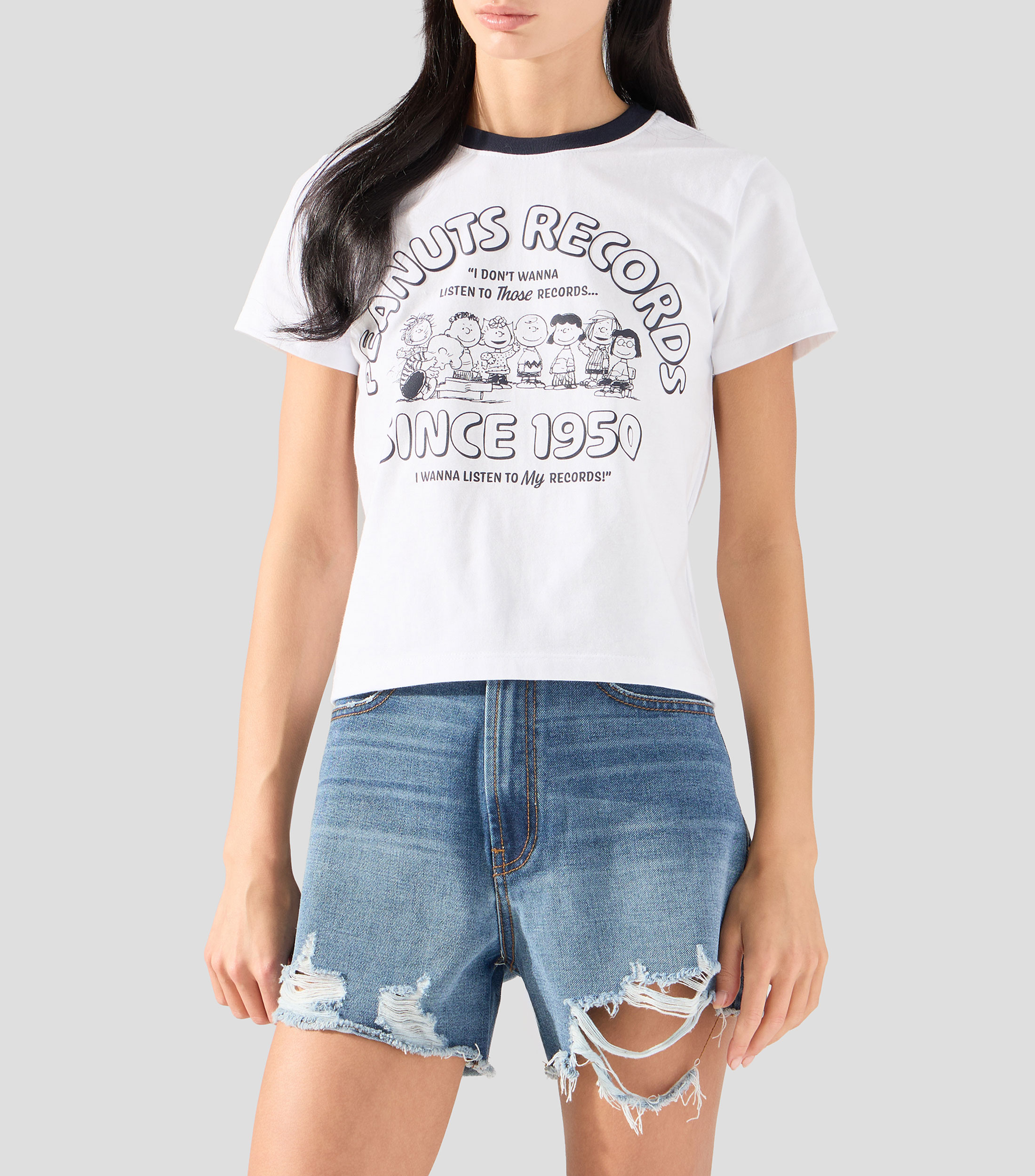 Playera de cuello redondo con manga corta estampada Mujer